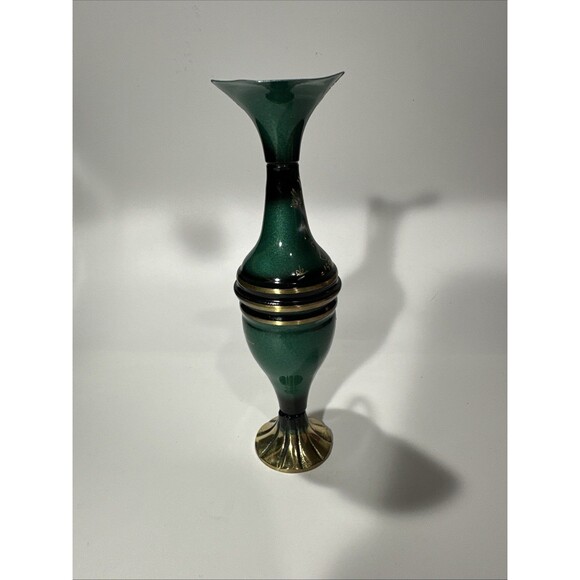 Vintage Green Brass & Enamel Ewer Pitcher – Hand Painted – Israel 6.5” - Picture 4 of 7